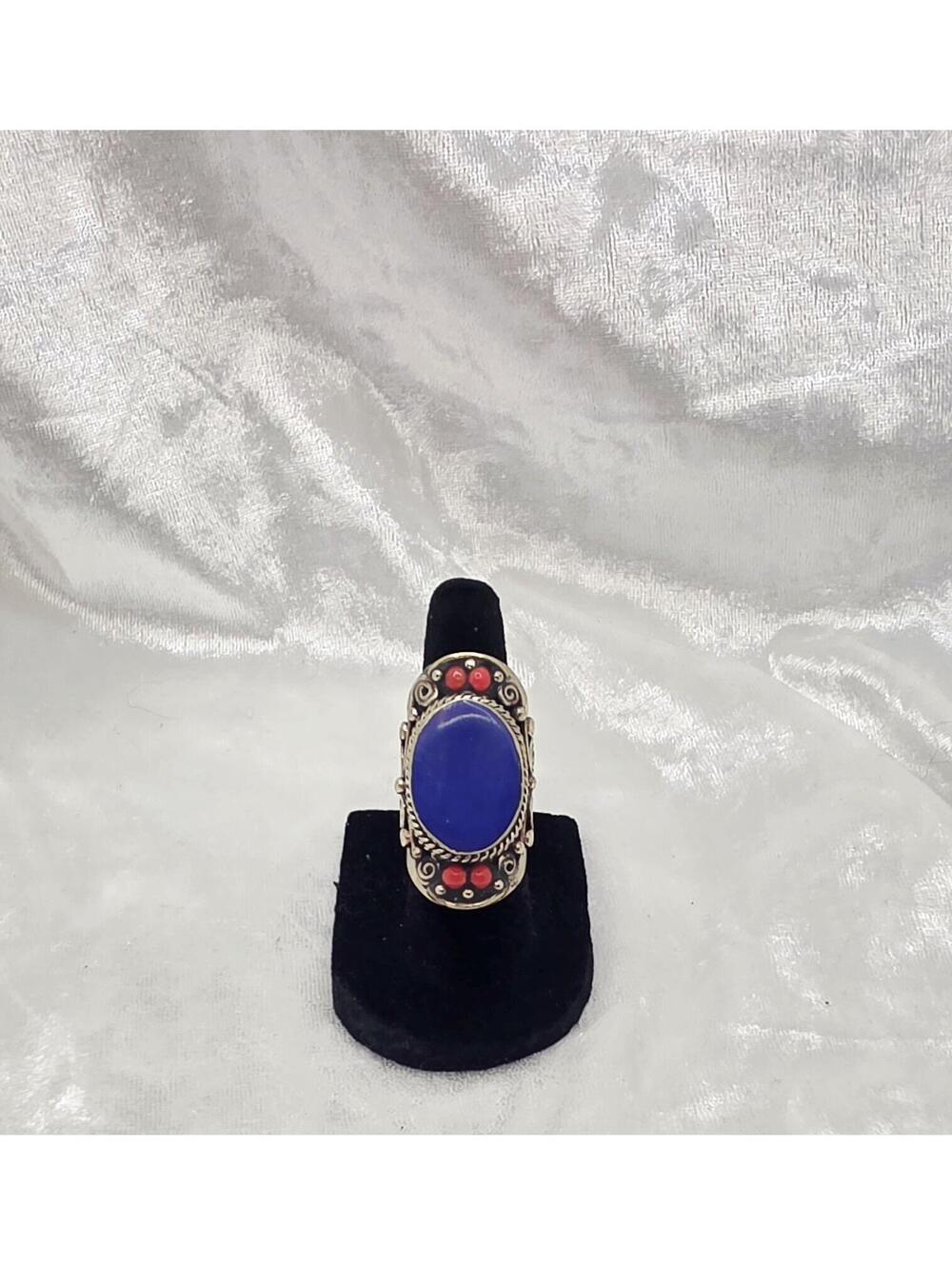 Alpaca Silver Blue Stone Ring Tibetan Boho Artisan Statement Ring